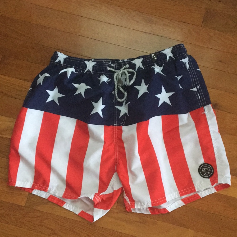 American flag swim trunks
